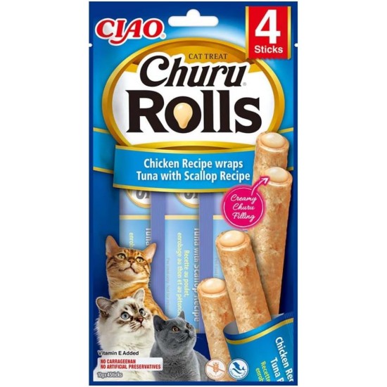 INABA Churu Rolls No By-Products with 59% Chicken Meat Cat Treats, Grain-Free, Sugar-Free, Perfect for Hiding Tablet, Soft and Juicy Chew Sticks for Cats 40 g INABA Churu Rolls No By-Products with 59% Chicken Meat Cat Treats, Grain-Free, Sugar-Free, Perfect for Hiding Tablet, Soft and Juicy Chew Sticks for Cats 40 g
