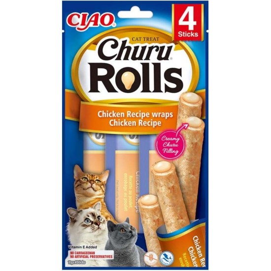 INABA Churu Rolls No By-Products with 59% Chicken Meat Cat Treats, Grain-Free, Sugar-Free, Perfect for Hiding Tablet, Soft and Juicy Chew Sticks for Cats 40 g INABA Churu Rolls No By-Products with 59% Chicken Meat Cat Treats, Grain-Free, Sugar-Free, Perfect for Hiding Tablet, Soft and Juicy Chew Sticks for Cats 40 g
