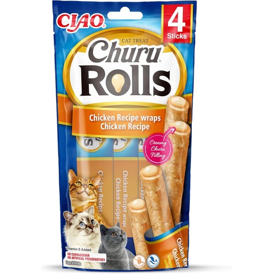 INABA Churu Rolls Rich in Chicken and Tuna Cat Treats | Grain-Free, Sugar Free, No Artificial Flavours Cat Snacks 40 g (Pack of 1) INABA Churu Rolls Rich in Chicken and Tuna Cat Treats | Grain-Free, Sugar Free, No Artificial Flavours Cat Snacks 40 g (Pack of 1)