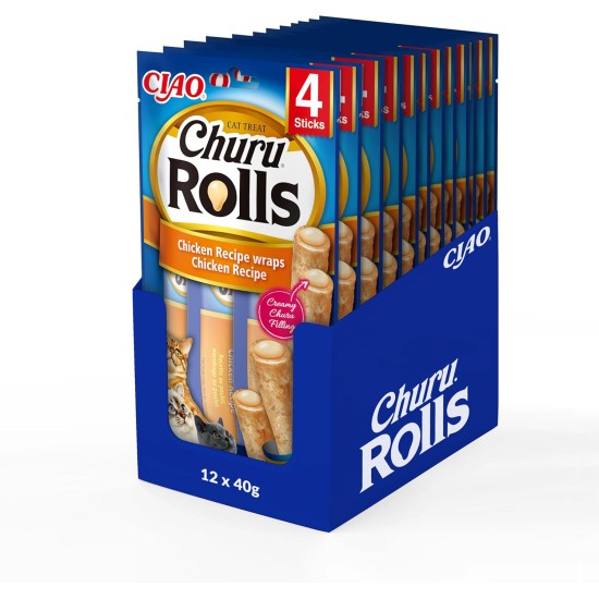 INABA Churu Rolls Rich in Chicken and Tuna Cat Treats | Grain-Free, Sugar Free, No Artificial Flavours Cat Snacks 40 g (Pack of 1) INABA Churu Rolls Rich in Chicken and Tuna Cat Treats | Grain-Free, Sugar Free, No Artificial Flavours Cat Snacks 40 g (Pack of 1)