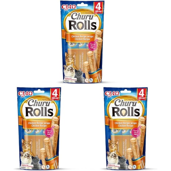 INABA Churu Rolls Rich in Chicken and Tuna Cat Treats | Grain-Free, Sugar Free, No Artificial Flavours Cat Snacks 40 g (Pack of 1) INABA Churu Rolls Rich in Chicken and Tuna Cat Treats | Grain-Free, Sugar Free, No Artificial Flavours Cat Snacks 40 g (Pack of 1)