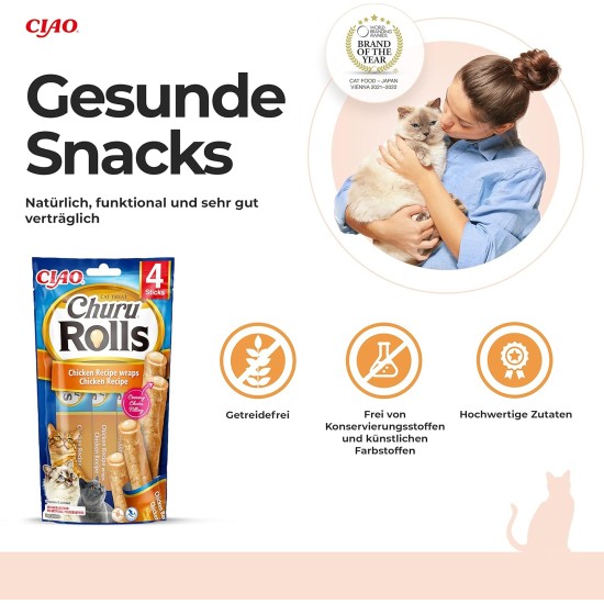 INABA Churu Rolls Rich in Chicken and Tuna Cat Treats | Grain-Free, Sugar Free, No Artificial Flavours Cat Snacks 40 g (Pack of 1) INABA Churu Rolls Rich in Chicken and Tuna Cat Treats | Grain-Free, Sugar Free, No Artificial Flavours Cat Snacks 40 g (Pack of 1)