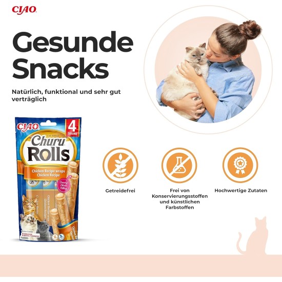 INABA Churu Rolls Rich in Chicken and Tuna Cat Treats | Grain-Free, Sugar Free, No Artificial Flavours Cat Snacks 40 g (Pack of 1) INABA Churu Rolls Rich in Chicken and Tuna Cat Treats | Grain-Free, Sugar Free, No Artificial Flavours Cat Snacks 40 g (Pack of 1)