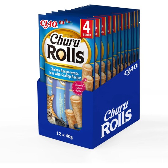 INABA Churu Rolls Rich in Chicken and Tuna Cat Treats | Grain-Free, Sugar Free, No Artificial Flavours Cat Snacks 40 g (Pack of 1) INABA Churu Rolls Rich in Chicken and Tuna Cat Treats | Grain-Free, Sugar Free, No Artificial Flavours Cat Snacks 40 g (Pack of 1)