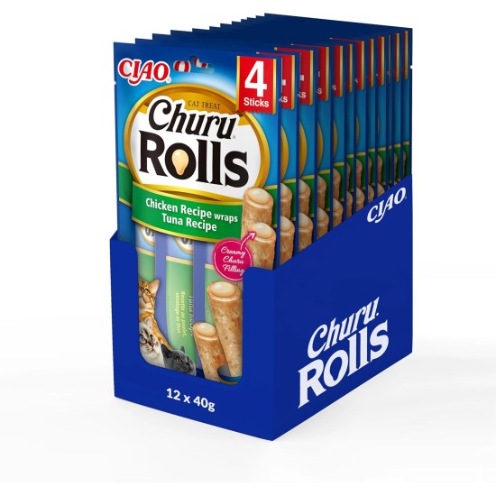 INABA Churu Rolls Rich in Chicken and Tuna Cat Treats | Grain-Free, Sugar Free, No Artificial Flavours Cat Snacks 40 g (Pack of 1) INABA Churu Rolls Rich in Chicken and Tuna Cat Treats | Grain-Free, Sugar Free, No Artificial Flavours Cat Snacks 40 g (Pack of 1)