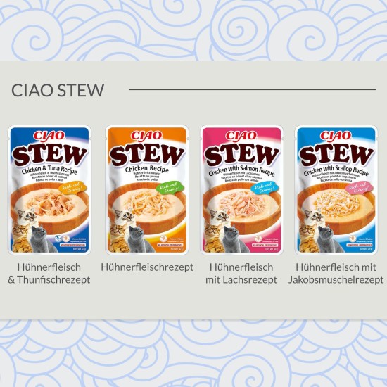 INABA Ciao Stew Cat Snacks 86% Moisture and Vitamin E, Creamy Premium Cat Treats with Chicken & Salmon 40 g (Pack of 1), Delicious Addition for Wet and Dry Food INABA Ciao Stew Cat Snacks 86% Moisture and Vitamin E, Creamy Premium Cat Treats with Chicken & Salmon 40 g (Pack of 1), Delicious Addition for Wet and Dry Food
