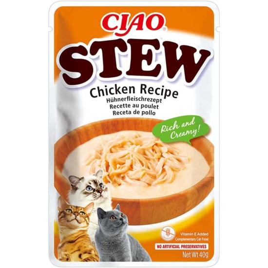 INABA Ciao Stew Cat Snacks 86% Moisture and Vitamin E, Creamy Premium Cat Treats with Chicken & Salmon 40 g (Pack of 1), Delicious Addition for Wet and Dry Food INABA Ciao Stew Cat Snacks 86% Moisture and Vitamin E, Creamy Premium Cat Treats with Chicken & Salmon 40 g (Pack of 1), Delicious Addition for Wet and Dry Food