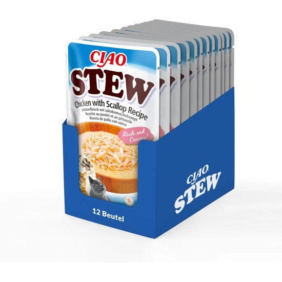 INABA Ciao Stew Cat Snacks 86% Moisture and Vitamin E, Creamy Premium Cat Treats with Chicken & Salmon 40 g (Pack of 1), Delicious Addition for Wet and Dry Food INABA Ciao Stew Cat Snacks 86% Moisture and Vitamin E, Creamy Premium Cat Treats with Chicken & Salmon 40 g (Pack of 1), Delicious Addition for Wet and Dry Food