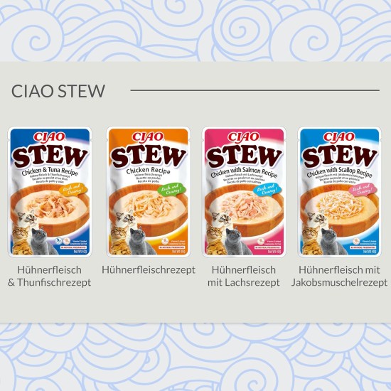 INABA Ciao Stew Cat Snacks 86% Moisture and Vitamin E, Creamy Premium Cat Treats with Chicken & Salmon 40 g (Pack of 1), Delicious Addition for Wet and Dry Food INABA Ciao Stew Cat Snacks 86% Moisture and Vitamin E, Creamy Premium Cat Treats with Chicken & Salmon 40 g (Pack of 1), Delicious Addition for Wet and Dry Food