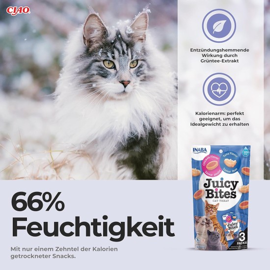 INABA Juicy Bites Cat Treats - Nibble Bags with Juicy Core in Funny Shapes - Mouth Size Cat Snacks in 2 Flavours - Chicken & Tuna 3 x 11 g INABA Juicy Bites Cat Treats - Nibble Bags with Juicy Core in Funny Shapes - Mouth Size Cat Snacks in 2 Flavours - Chicken & Tuna 3 x 11 g
