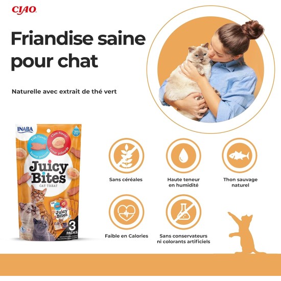 INABA Juicy Bites Cat Treats - Nibble Bags with Juicy Core in Funny Shapes - Mouth Size Cat Snacks in 2 Flavours - Chicken & Tuna 3 x 11 g INABA Juicy Bites Cat Treats - Nibble Bags with Juicy Core in Funny Shapes - Mouth Size Cat Snacks in 2 Flavours - Chicken & Tuna 3 x 11 g