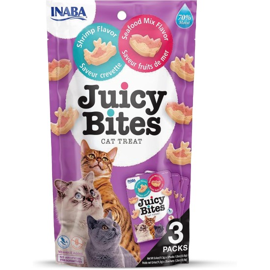 INABA Juicy Bites Cat Treats - Nibble Bags with Juicy Core in Funny Shapes - Mouth Size Cat Snacks in 2 Flavours - Chicken & Tuna 3 x 11 g INABA Juicy Bites Cat Treats - Nibble Bags with Juicy Core in Funny Shapes - Mouth Size Cat Snacks in 2 Flavours - Chicken & Tuna 3 x 11 g