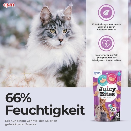 INABA Juicy Bites Cat Treats - Nibble Bags with Juicy Core in Funny Shapes - Mouth Size Cat Snacks in 2 Flavours - Chicken & Tuna 3 x 11 g INABA Juicy Bites Cat Treats - Nibble Bags with Juicy Core in Funny Shapes - Mouth Size Cat Snacks in 2 Flavours - Chicken & Tuna 3 x 11 g