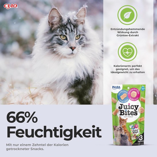 INABA Juicy Bites Cat Treats - Nibble Bags with Juicy Core in Funny Shapes - Mouth Size Cat Snacks in 2 Flavours - Chicken & Tuna 3 x 11 g INABA Juicy Bites Cat Treats - Nibble Bags with Juicy Core in Funny Shapes - Mouth Size Cat Snacks in 2 Flavours - Chicken & Tuna 3 x 11 g