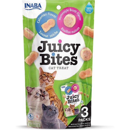 INABA Juicy Bites Cat Treats - Nibble Bags with Juicy Core in Funny Shapes - Mouth Size Cat Snacks in 2 Flavours - Chicken & Tuna 3 x 11 g INABA Juicy Bites Cat Treats - Nibble Bags with Juicy Core in Funny Shapes - Mouth Size Cat Snacks in 2 Flavours - Chicken & Tuna 3 x 11 g