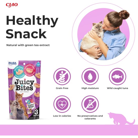 INABA Juicy Bites Rich in Chicken and Tuna Cat Treats, 98% Chicken Meat, 29% Protein, Grain Free, No Sugar, No By-Products, Premium Cat Treats from Japan, 33.9 g (Pack of 1) INABA Juicy Bites Rich in Chicken and Tuna Cat Treats, 98% Chicken Meat, 29% Protein, Grain Free, No Sugar, No By-Products, Premium Cat Treats from Japan, 33.9 g (Pack of 1)