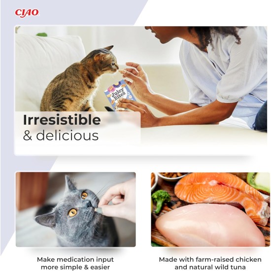 INABA Juicy Bites Rich in Chicken and Tuna Cat Treats, 98% Chicken Meat, 29% Protein, Grain Free, No Sugar, No By-Products, Premium Cat Treats from Japan, 33.9 g (Pack of 1) INABA Juicy Bites Rich in Chicken and Tuna Cat Treats, 98% Chicken Meat, 29% Protein, Grain Free, No Sugar, No By-Products, Premium Cat Treats from Japan, 33.9 g (Pack of 1)