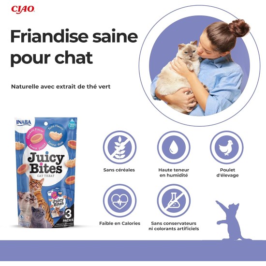INABA Juicy Bites Rich in Chicken and Tuna Cat Treats, 98% Chicken Meat, 29% Protein, Grain Free, No Sugar, No By-Products, Premium Cat Treats from Japan, 33.9 g (Pack of 1) INABA Juicy Bites Rich in Chicken and Tuna Cat Treats, 98% Chicken Meat, 29% Protein, Grain Free, No Sugar, No By-Products, Premium Cat Treats from Japan, 33.9 g (Pack of 1)