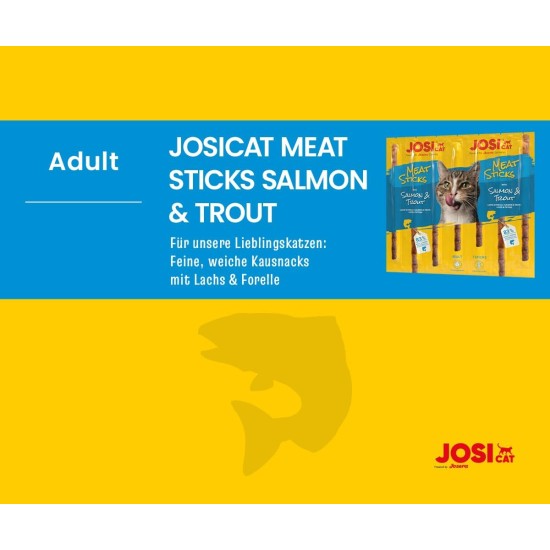 JosiCat Meat Sticks Salmon & Trout (20 x 35 g) | Delicious Chew Stick with Salmon & Trout | Cat Snack without Sugar & Artificial Flavour Enhancers | Grain-Free | Powered by Josera | 20 x 7 Sticks JosiCat Meat Sticks Salmon & Trout (20 x 35 g) | Delicious Chew Stick with Salmon & Trout | Cat Snack without Sugar & Artificial Flavour Enhancers | Grain-Free | Powered by Josera | 20 x 7 Sticks
