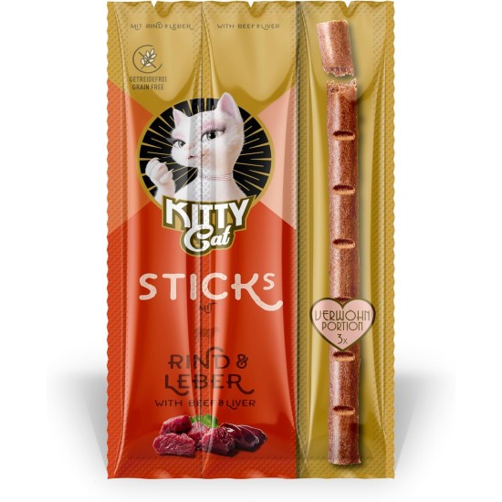 KITTY Cat Beef & Liver Sticks 24 x 15 g (Bulk Pack), Soft Treats for Cats, Grain-Free Snack with High Meat Content and Taurine, 3 Sticks of 5 g per Pack KITTY Cat Beef & Liver Sticks 24 x 15 g (Bulk Pack), Soft Treats for Cats, Grain-Free Snack with High Meat Content and Taurine, 3 Sticks of 5 g per Pack
