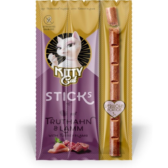 KITTY Cat Sticks Turkey & Lamb 24 x 15g (Bulk Pack), Soft Cat Treats, Grain-Free Snack with High Meat Content and Taurine, 3 Sticks of 5 g per Pack KITTY Cat Sticks Turkey & Lamb 24 x 15g (Bulk Pack), Soft Cat Treats, Grain-Free Snack with High Meat Content and Taurine, 3 Sticks of 5 g per Pack