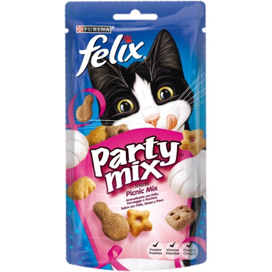 Purina Felix Party Mix Cat Snack Picnic Mix with Chicken, Cheese and Turkey, 8 x 60 g Purina Felix Party Mix Cat Snack Picnic Mix with Chicken, Cheese and Turkey, 8 x 60 g