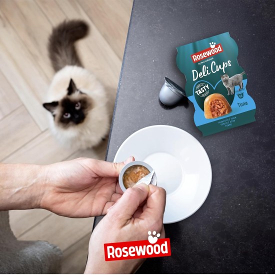 Rosewood Deli Cups Tuna & Chicken - Soft Cat Snack with Tuna and Chicken, Natural Ingredients, Omega-3 and Omega-6 Fatty Acids, No Salt or Sugar, No Artificial Additives, 6 x 22 g Rosewood Deli Cups Tuna & Chicken - Soft Cat Snack with Tuna and Chicken, Natural Ingredients, Omega-3 and Omega-6 Fatty Acids, No Salt or Sugar, No Artificial Additives, 6 x 22 g