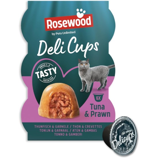 Rosewood Deli Cups Tuna & Chicken - Soft Cat Snack with Tuna and Chicken, Natural Ingredients, Omega-3 and Omega-6 Fatty Acids, No Salt or Sugar, No Artificial Additives, 6 x 22 g Rosewood Deli Cups Tuna & Chicken - Soft Cat Snack with Tuna and Chicken, Natural Ingredients, Omega-3 and Omega-6 Fatty Acids, No Salt or Sugar, No Artificial Additives, 6 x 22 g