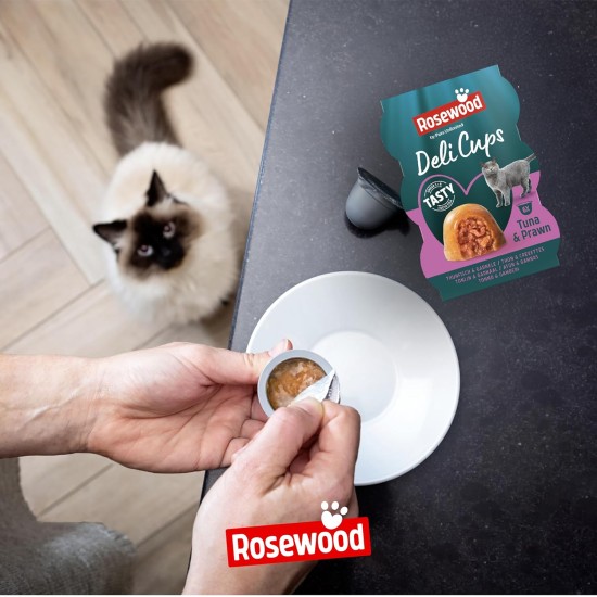 Rosewood Deli Cups Tuna & Chicken - Soft Cat Snack with Tuna and Chicken, Natural Ingredients, Omega-3 and Omega-6 Fatty Acids, No Salt or Sugar, No Artificial Additives, 6 x 22 g Rosewood Deli Cups Tuna & Chicken - Soft Cat Snack with Tuna and Chicken, Natural Ingredients, Omega-3 and Omega-6 Fatty Acids, No Salt or Sugar, No Artificial Additives, 6 x 22 g