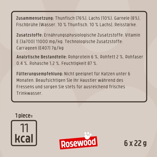 Rosewood Deli Cups Tuna & Chicken - Soft Cat Snack with Tuna and Chicken, Natural Ingredients, Omega-3 and Omega-6 Fatty Acids, No Salt or Sugar, No Artificial Additives, 6 x 22 g Rosewood Deli Cups Tuna & Chicken - Soft Cat Snack with Tuna and Chicken, Natural Ingredients, Omega-3 and Omega-6 Fatty Acids, No Salt or Sugar, No Artificial Additives, 6 x 22 g