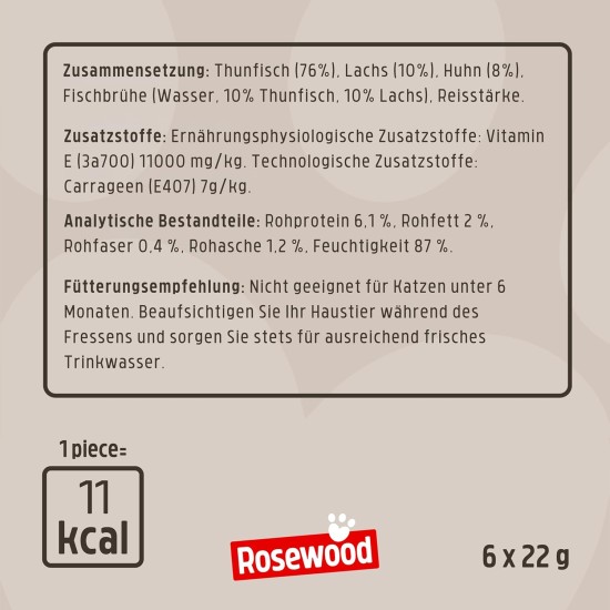 Rosewood Deli Cups Tuna & Chicken - Soft Cat Snack with Tuna and Chicken, Natural Ingredients, Omega-3 and Omega-6 Fatty Acids, No Salt or Sugar, No Artificial Additives, 6 x 22 g Rosewood Deli Cups Tuna & Chicken - Soft Cat Snack with Tuna and Chicken, Natural Ingredients, Omega-3 and Omega-6 Fatty Acids, No Salt or Sugar, No Artificial Additives, 6 x 22 g