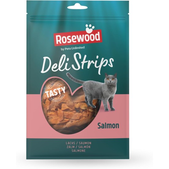Rosewood Deli Strips Salmon & Tuna - Soft and Delicate Cat Snack with Salmon and Tuna, Low Fat Treats for Cats, No Added Salt or Sugar, No Artificial Additives, 40 g Rosewood Deli Strips Salmon & Tuna - Soft and Delicate Cat Snack with Salmon and Tuna, Low Fat Treats for Cats, No Added Salt or Sugar, No Artificial Additives, 40 g