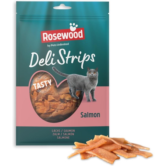 Rosewood Deli Strips Salmon & Tuna - Soft and Delicate Cat Snack with Salmon and Tuna, Low Fat Treats for Cats, No Added Salt or Sugar, No Artificial Additives, 40 g Rosewood Deli Strips Salmon & Tuna - Soft and Delicate Cat Snack with Salmon and Tuna, Low Fat Treats for Cats, No Added Salt or Sugar, No Artificial Additives, 40 g