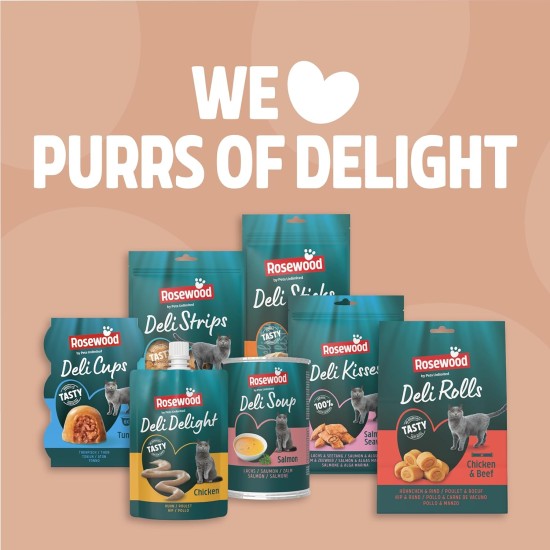 Rosewood Deli Strips Salmon & Tuna - Soft and Delicate Cat Snack with Salmon and Tuna, Low Fat Treats for Cats, No Added Salt or Sugar, No Artificial Additives, 40 g Rosewood Deli Strips Salmon & Tuna - Soft and Delicate Cat Snack with Salmon and Tuna, Low Fat Treats for Cats, No Added Salt or Sugar, No Artificial Additives, 40 g