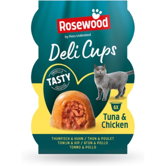 Rosewood Gobelets Délices Tuna & Chicken - Soft Cat Snacks, Natural Ingredients, Omega-3 & Omega-6, No Salt & Sugar, No Artificial Additives, 6 x 22 g Rosewood Gobelets Délices Tuna & Chicken - Soft Cat Snacks, Natural Ingredients, Omega-3 & Omega-6, No Salt & Sugar, No Artificial Additives, 6 x 22 g
