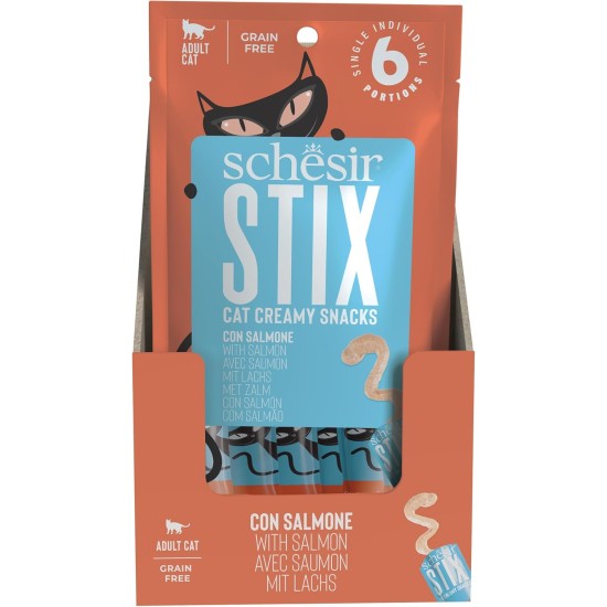 Schesir Stix Creamy Snacks for Adult Cats Salmon 90g x 12 Schesir Stix Creamy Snacks for Adult Cats Salmon 90g x 12