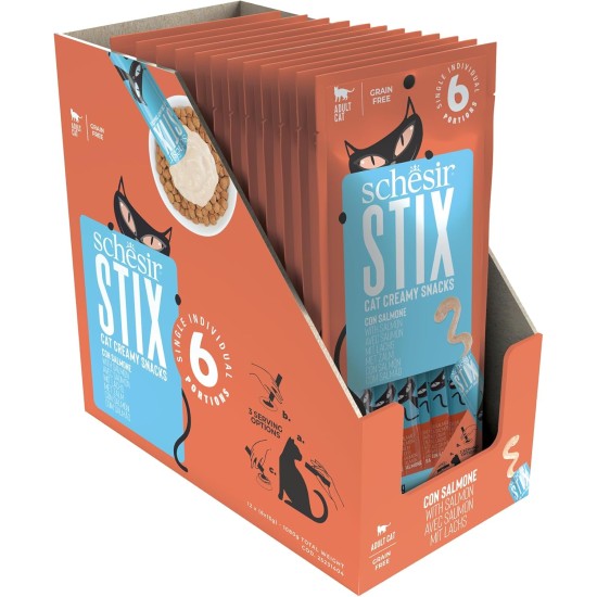 Schesir Stix Creamy Snacks for Adult Cats Salmon 90g x 12 Schesir Stix Creamy Snacks for Adult Cats Salmon 90g x 12