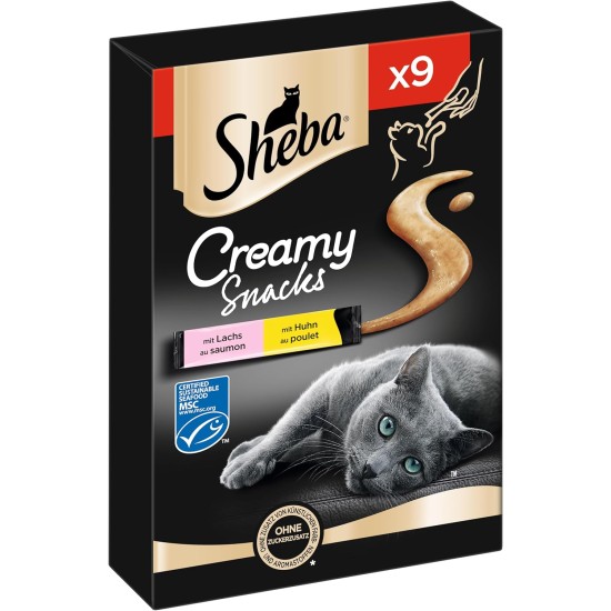 Sheba Creamy Snacks, creamy cat treats with 3 flavours, 6 bags each, 18 x 12 g Sheba Creamy Snacks, creamy cat treats with 3 flavours, 6 bags each, 18 x 12 g