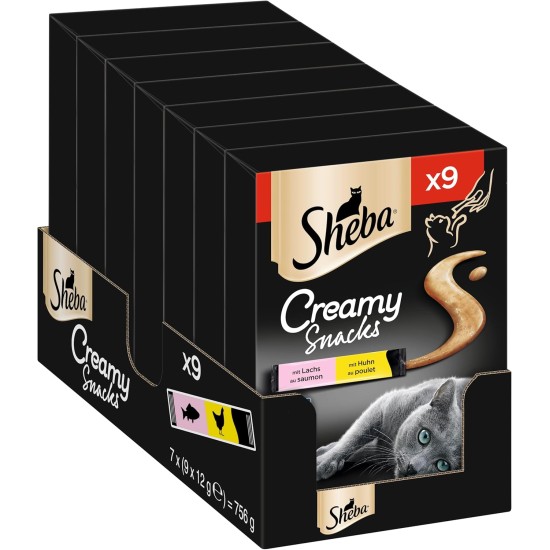 Sheba Creamy Snacks, creamy cat treats with 3 flavours, 6 bags each, 18 x 12 g Sheba Creamy Snacks, creamy cat treats with 3 flavours, 6 bags each, 18 x 12 g