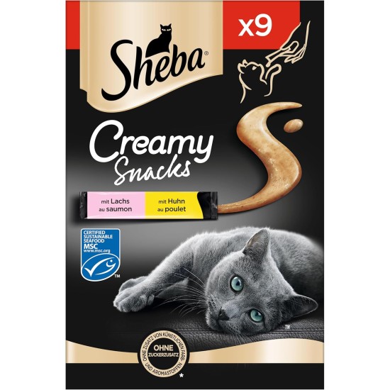 Sheba Creamy Snacks, creamy cat treats with 3 flavours, 6 bags each, 18 x 12 g Sheba Creamy Snacks, creamy cat treats with 3 flavours, 6 bags each, 18 x 12 g