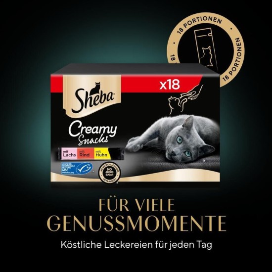 Sheba Creamy Snacks, creamy cat treats with 3 flavours, 6 bags each, 18 x 12 g Sheba Creamy Snacks, creamy cat treats with 3 flavours, 6 bags each, 18 x 12 g