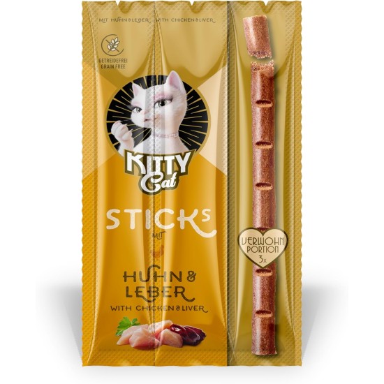 Sticks Chicken & Liver, 15 g, Soft Treats for Cats, Grain-Free Snack with High Meat Content and Taurine, 3 Sticks of 5 g Sticks Chicken & Liver, 15 g, Soft Treats for Cats, Grain-Free Snack with High Meat Content and Taurine, 3 Sticks of 5 g