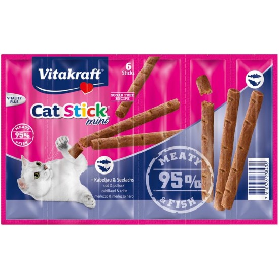 Vitakraft Cat Snacks, Meaty Sticks with Cod and Pollock, Cat Stick Mini, 23843, Pack of 6 Vitakraft Cat Snacks, Meaty Sticks with Cod and Pollock, Cat Stick Mini, 23843, Pack of 6