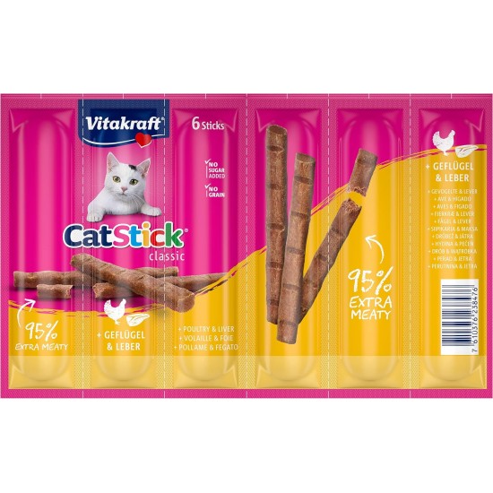 Vitakraft Cat Stick Classic, Cat Snack, Meaty Mini Sticks, with Turkey and Lamb, in Storage Size, No Added Sugar and Grains (10 x 36 g) Vitakraft Cat Stick Classic, Cat Snack, Meaty Mini Sticks, with Turkey and Lamb, in Storage Size, No Added Sugar and Grains (10 x 36 g)