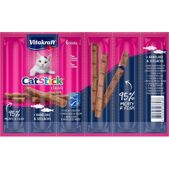 Vitakraft Cat Stick Classic, Cat Snack, Meaty Mini Sticks, with Turkey and Lamb, in Storage Size, No Added Sugar and Grains (10 x 36 g) Vitakraft Cat Stick Classic, Cat Snack, Meaty Mini Sticks, with Turkey and Lamb, in Storage Size, No Added Sugar and Grains (10 x 36 g)