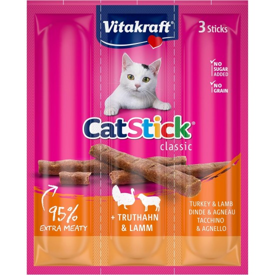 Vitakraft Cat Stick Classic, Cat Snack, Meaty Mini Sticks, with Turkey and Lamb, in Storage Size, No Added Sugar and Grains (10 x 36 g) Vitakraft Cat Stick Classic, Cat Snack, Meaty Mini Sticks, with Turkey and Lamb, in Storage Size, No Added Sugar and Grains (10 x 36 g)