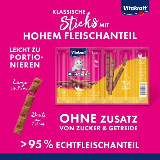 Vitakraft Cat Stick Classic, Cat Treat, Meaty Stick, with Poultry and Liver, Storage Size, No Added Sugar (10 x 36 g) Vitakraft Cat Stick Classic, Cat Treat, Meaty Stick, with Poultry and Liver, Storage Size, No Added Sugar (10 x 36 g)