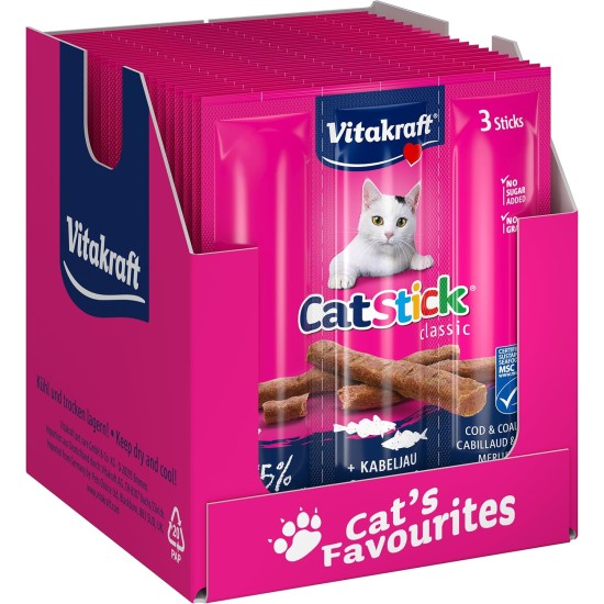 Vitakraft Cat Stick Classic, Cat Treat, Meaty Stick, with Poultry and Liver, Storage Size, No Added Sugar (10 x 36 g) Vitakraft Cat Stick Classic, Cat Treat, Meaty Stick, with Poultry and Liver, Storage Size, No Added Sugar (10 x 36 g)
