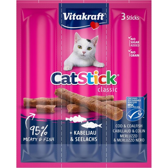 Vitakraft Cat Stick Classic, Cat Treat, Meaty Stick, with Poultry and Liver, Storage Size, No Added Sugar (10 x 36 g) Vitakraft Cat Stick Classic, Cat Treat, Meaty Stick, with Poultry and Liver, Storage Size, No Added Sugar (10 x 36 g)
