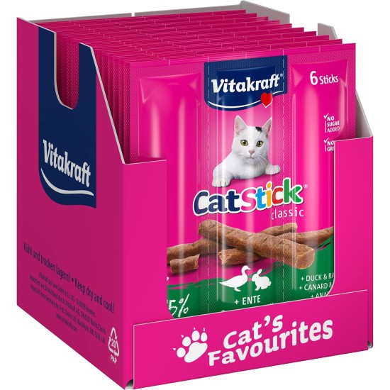 Vitakraft Cat Stick Classic, Cat Treat, Meaty Stick, with Poultry and Liver, Storage Size, No Added Sugar (10 x 36 g) Vitakraft Cat Stick Classic, Cat Treat, Meaty Stick, with Poultry and Liver, Storage Size, No Added Sugar (10 x 36 g)